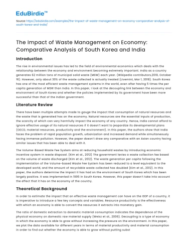 Waste Management’s Impact on Economy: South Korea vs India