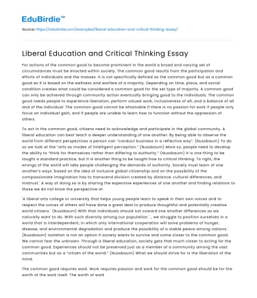 Liberal Education and Critical Thinking Essay
