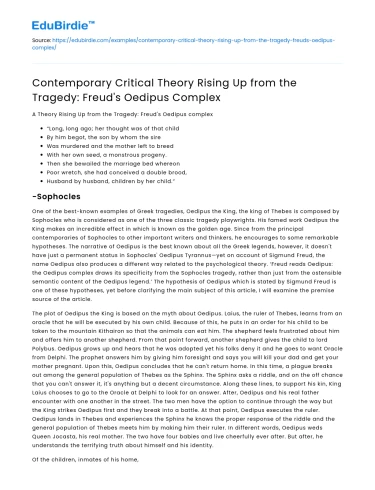 Freud’s Oedipus Complex in Contemporary Critical Theory