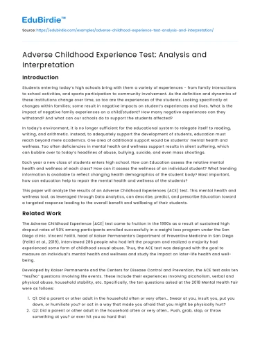 Adverse Childhood Experience Test: Analysis and Interpretation