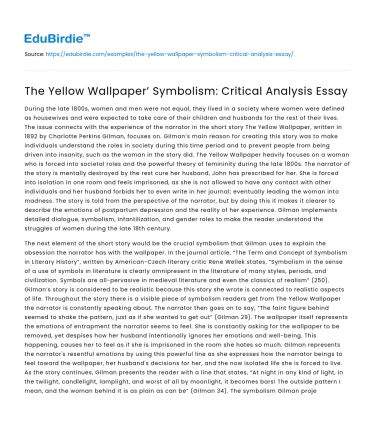 The Yellow Wallpaper’ Symbolism: Critical Analysis Essay