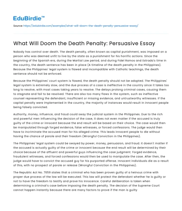 What Will Doom the Death Penalty: Persuasive Essay