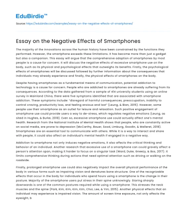 Essay on the Negative Effects of Smartphones