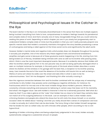 Philosophical and Psychological Issues in the Catcher in the Rye