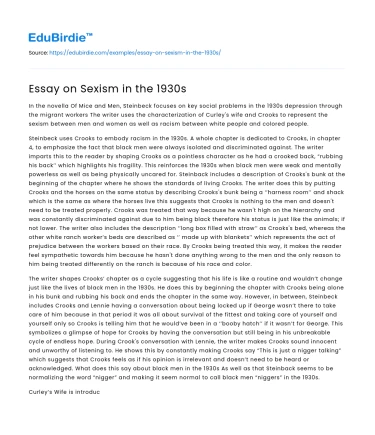 Essay on Sexism in the 1930s