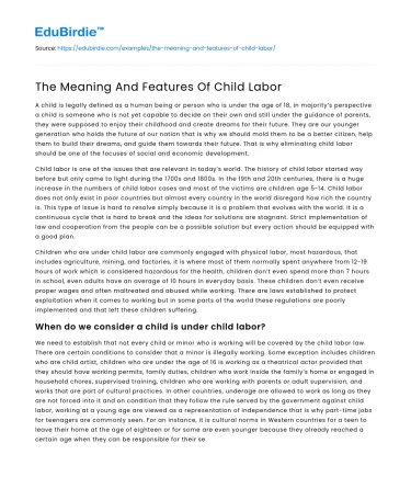 The Meaning And Features Of Child Labor