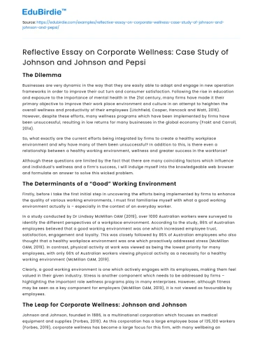 Corporate Wellness: Case Study of Johnson and Johnson & Pepsi