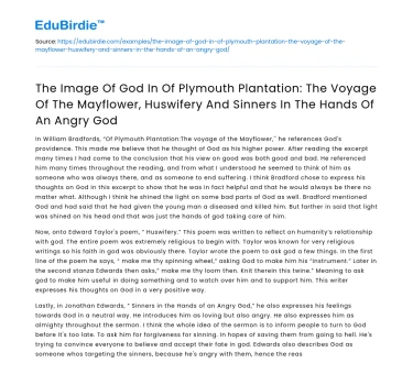 Image of God in Plymouth Plantation and Related Texts