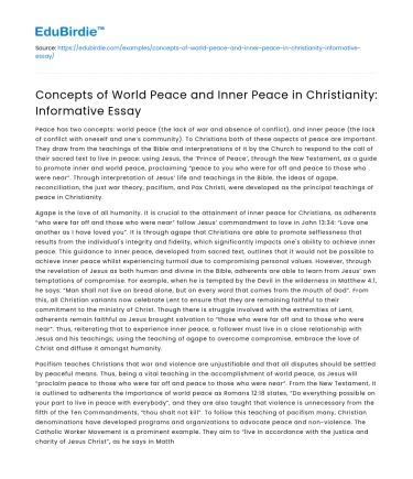 Concepts of World Peace and Inner Peace in Christianity