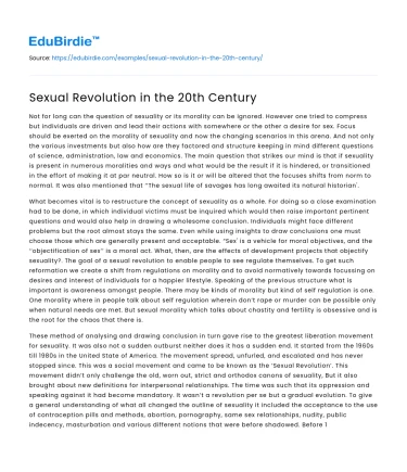 Sexual Revolution in the 20th Century