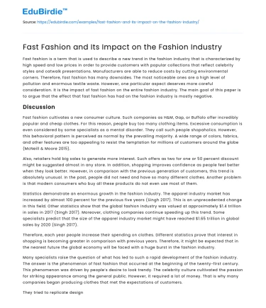 Fast Fashion and Its Impact on the Fashion Industry