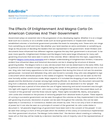Influence of Enlightenment & Magna Carta on American Colonies & Govt