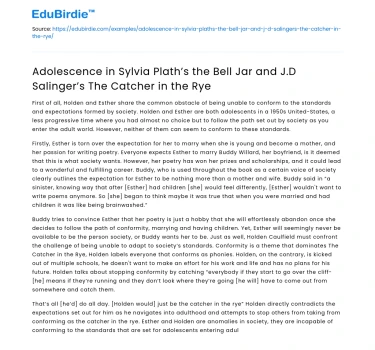 Adolescence in The Bell Jar and The Catcher in the Rye