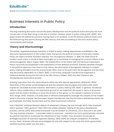 Business Interests In Public Policy