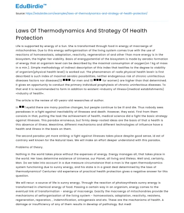 Thermodynamic Laws and Health Protection Strategies