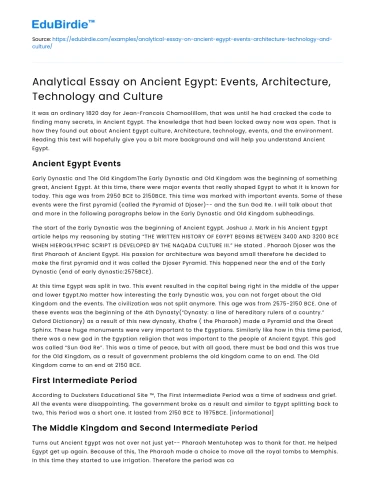 Ancient Egypt: Events, Architecture, Tech and Culture