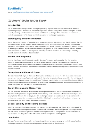 ‘Zootopia’ Social Issues Essay