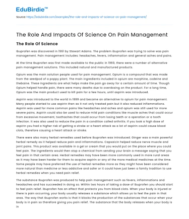 The Role And Impacts Of Science On Pain Management