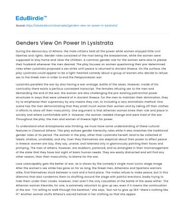 Genders View On Power In Lysistrata