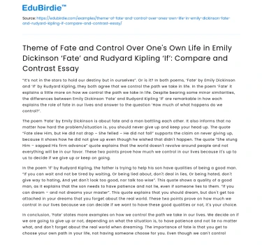 Fate and Control in Dickinson and Kipling: A Comparison