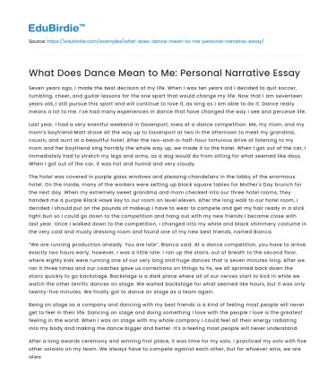 What Does Dance Mean to Me: Personal Narrative Essay