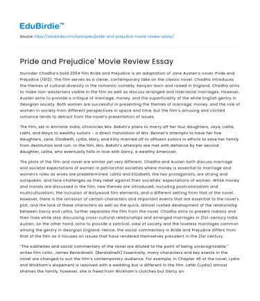 Pride and Prejudice’ Movie Review Essay