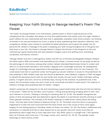 Keeping Your Faith Strong In George Herbert’s Poem The Flower
