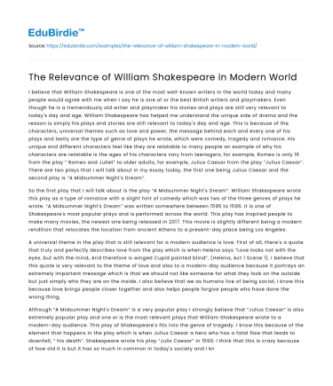 The Relevance of William Shakespeare in Modern World