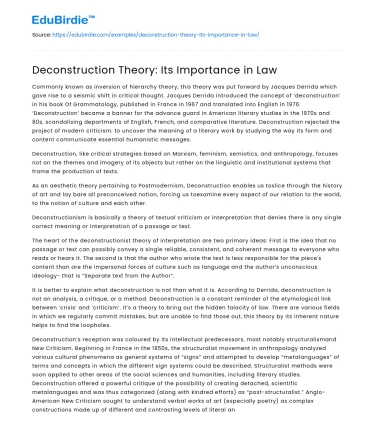 Deconstruction Theory: Its Importance in Law