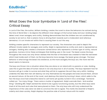 What Does the Scar Symbolize in ‘Lord of the Flies’: Critical Essay