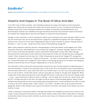 Dreams And Hopes In The Book Of Mice And Men