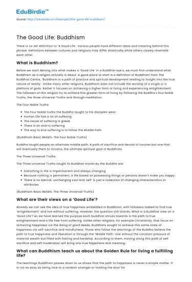 The Good Life: Buddhism