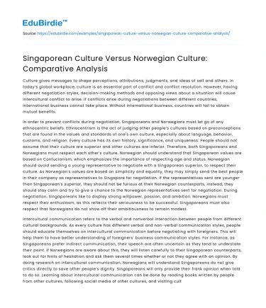 Singaporean Culture Versus Norwegian Culture: Comparative Analysis