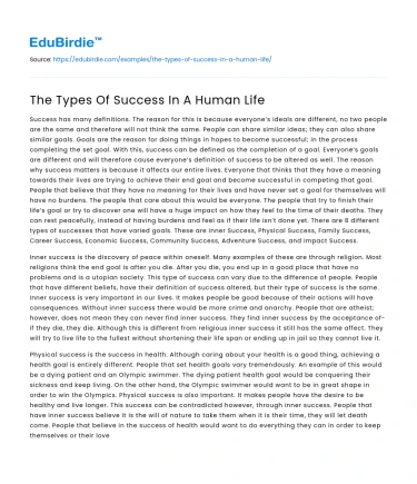The Types Of Success In A Human Life
