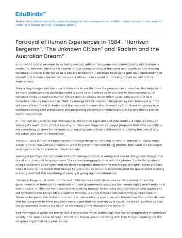Human Experiences in 1984, Harrison Bergeron, and Others