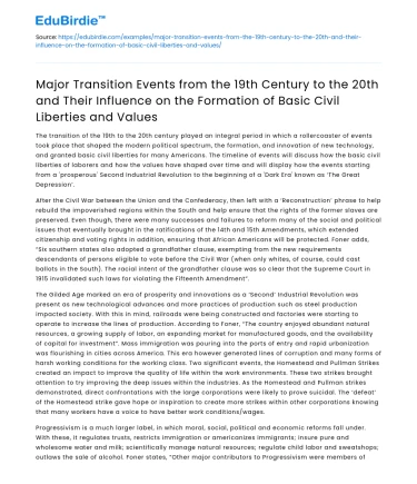 Major Transition Events from the 19th to 20th Century and Civil Liberties