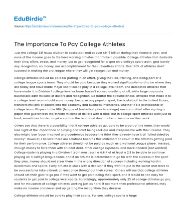 The Importance To Pay College Athletes
