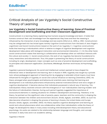 Critical Analysis of Lev Vygotsky’s Social Constructive Theory of Learning