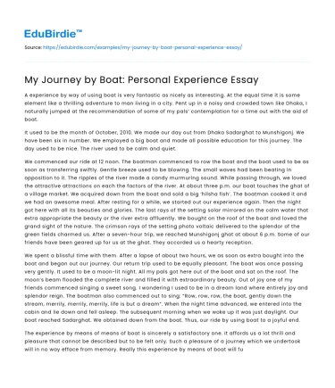 My Journey by Boat: Personal Experience Essay