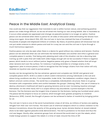 Peace in the Middle East: Analytical Essay