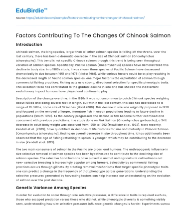 Factors Contributing To The Changes Of Chinook Salmon