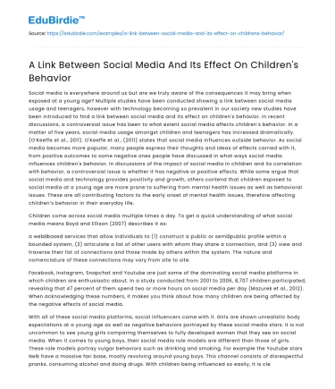 A Link Between Social Media And Its Effect On Children’s Behavior