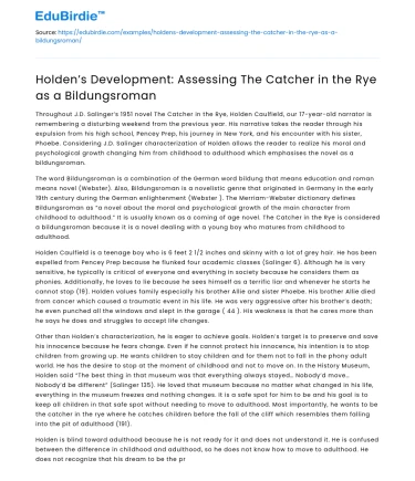 Holden’s Development: Assessing The Catcher in the Rye as a Bildungsroman