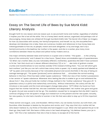Essay on The Secret Life of Bees by Sue Monk Kidd: Literary Analysis