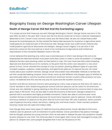 Biography Essay on George Washington Carver Lifespan