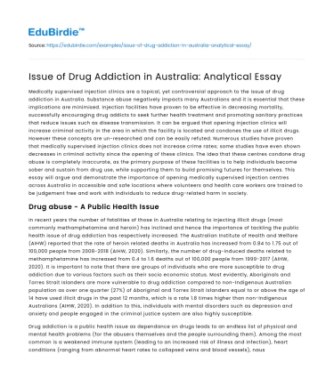 Issue of Drug Addiction in Australia: Analytical Essay