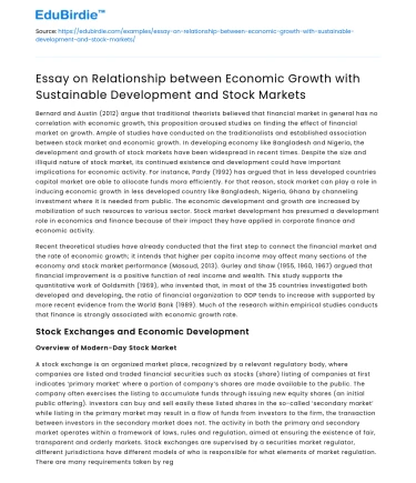 Economic Growth, Sustainable Development, and Stock Markets