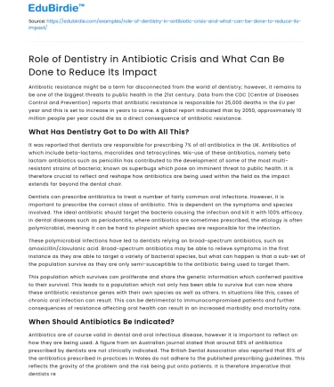 Dentistry’s Role in Antibiotic Crisis: Reducing Impact