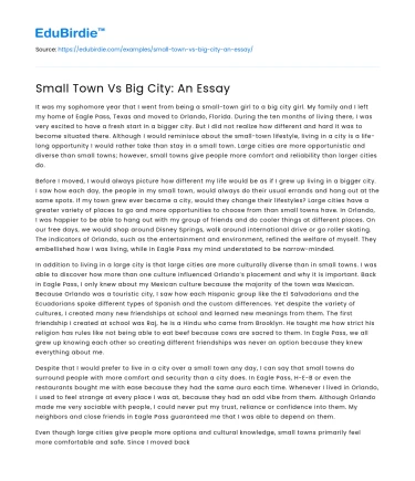 Small Town Vs Big City: An Essay