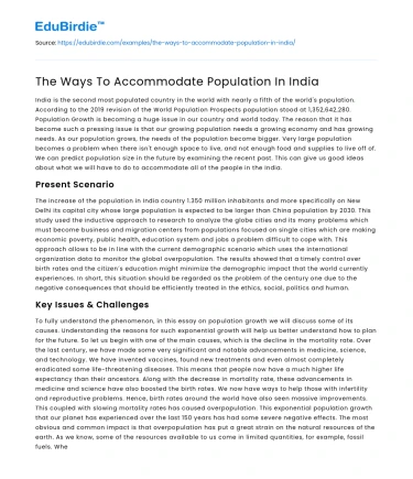 The Ways To Accommodate Population In India